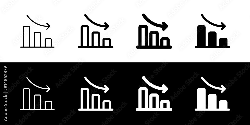 decrease, presentation, loss, low, down, arrow,... Editable bar chart, investment loss vector icon. Part of a big icon set ...