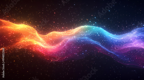 Luminous rainbow wavy line light line, rainbow wave lights , rainbow stars dust trail sparkling particles isolated