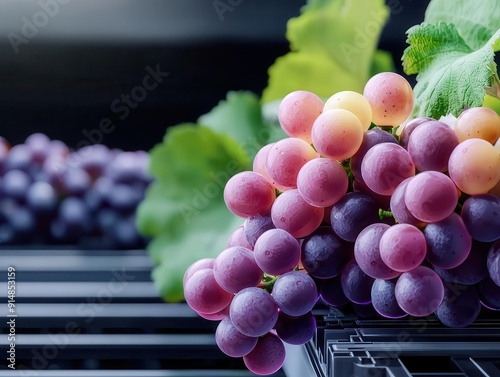 Wine fermentation visualization, holographic grape varieties, futuristic winemaking methods