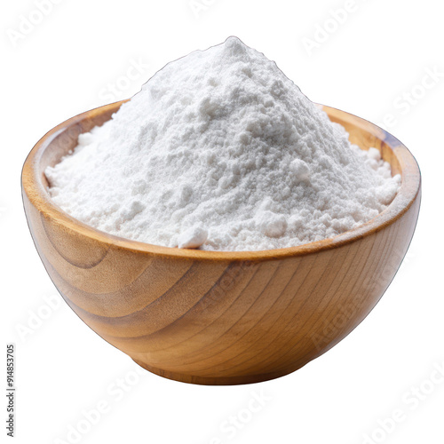 White flour wooden bowl isolated on transparent background