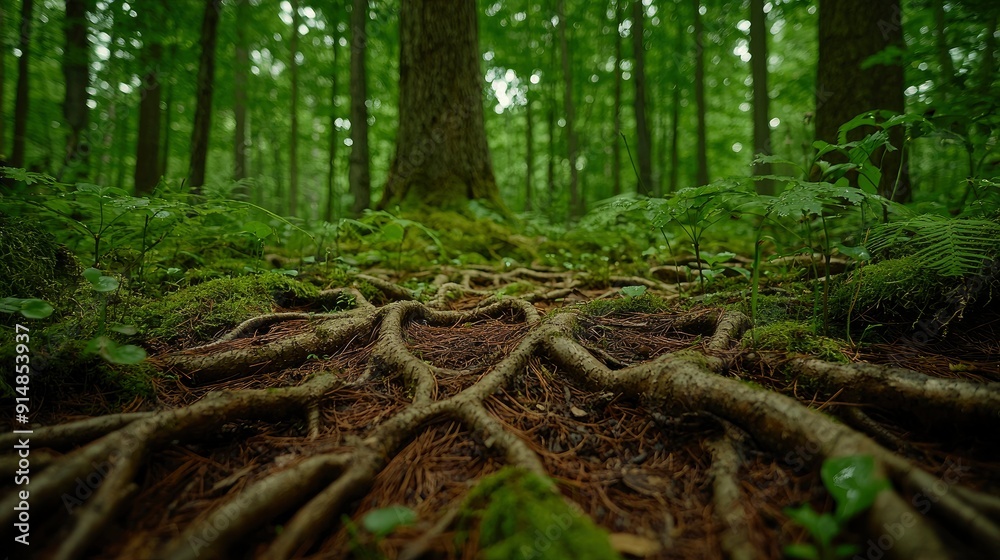 Texture of tree roots, forest floor, intricate pattern Background Texture of tree roots, forest floor, intricate pattern Background