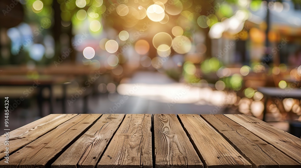 Perspective wood over blur cafe with bokeh Perspective wood over blur cafe with bokeh
