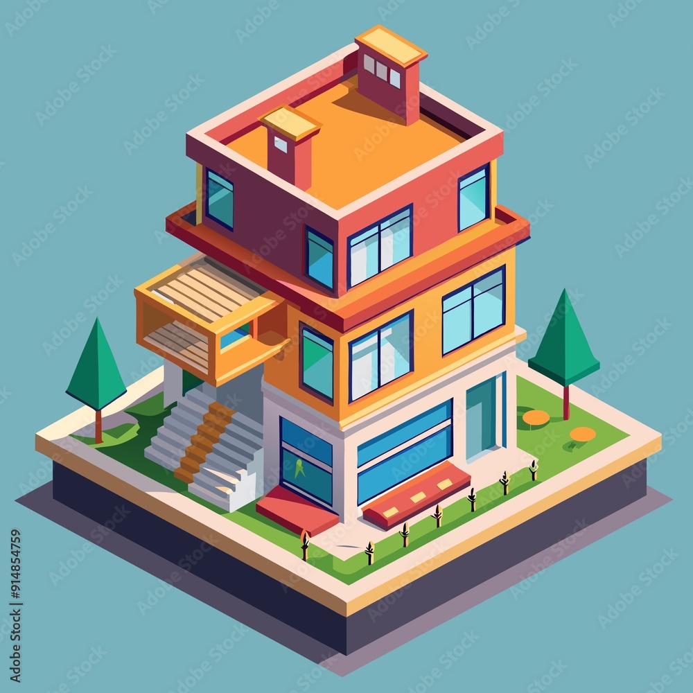 isometric city building a multi-story house isometric city building a multi-story house