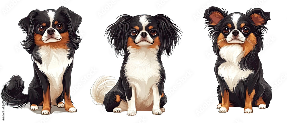 Obraz premium Collection of three dogs graceful Japanese Chins set isolated on white background