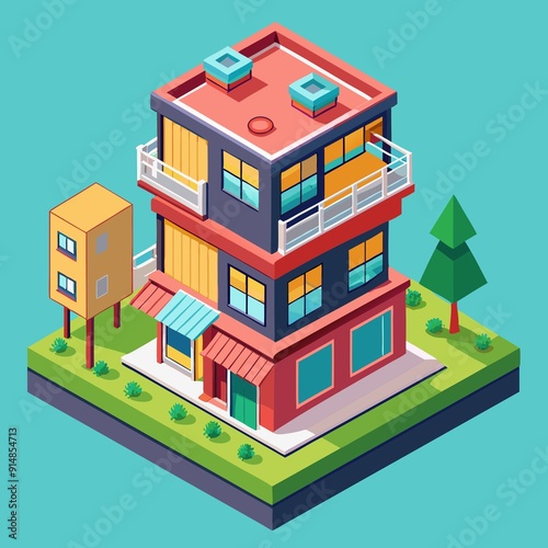 isometric city building a multi-story house