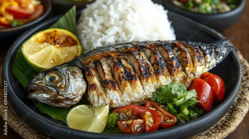 How about: Grilled salmon with fresh vegetables on a plate How about: Grilled salmon with fresh vegetables on a plate