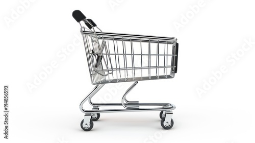 shopping cart side view trolley red colour on white background photo