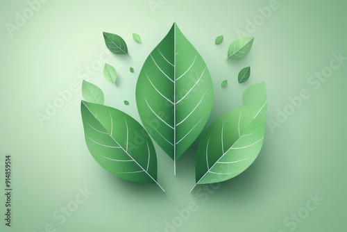 Abstract green leaves on a minimalist background symbolizing growth renewal and a connection to nature emphasizing the beauty of simplicity and natural forms.