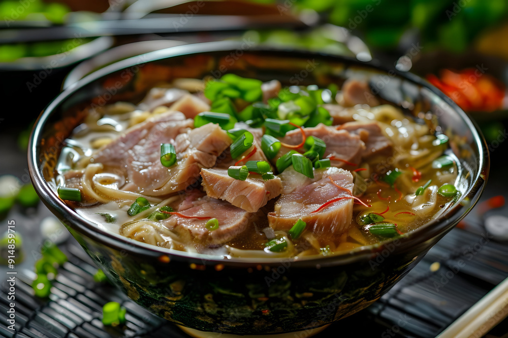 Delicious Pork Noodle Soup in a Bowl - A Realistic Photo