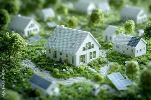 A miniature model of eco friendly homes set in a lush green environment symbolizing sustainable living green architecture and the importance of environmental responsibility.