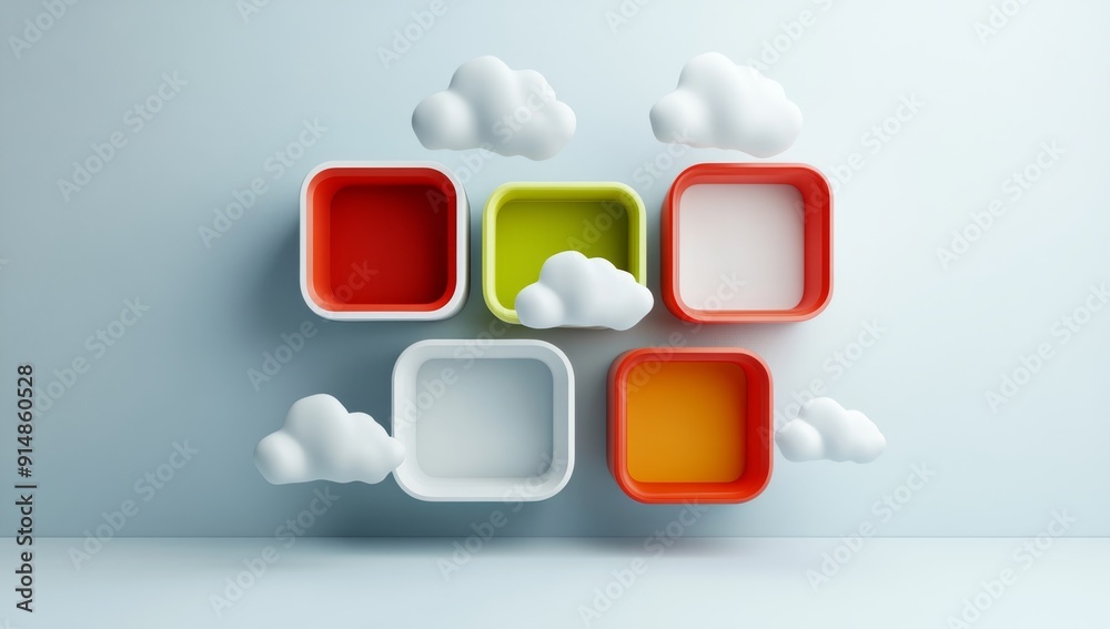 3D Cloud Bookshelves Concept