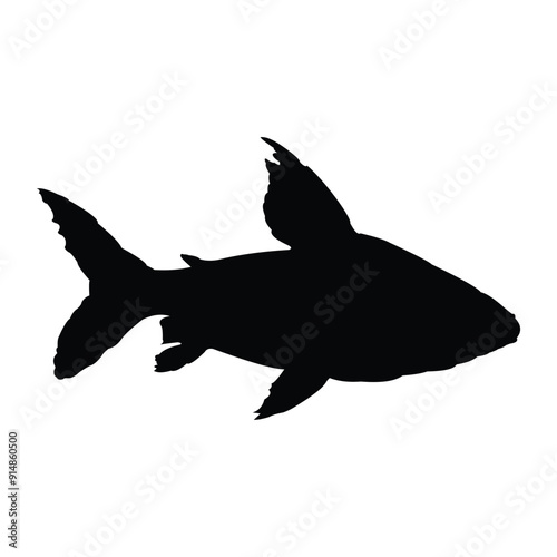 black freshwater ornamental fish silhouette vector design on a white background