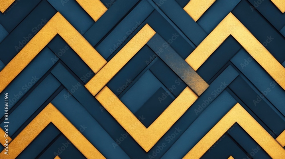 Chevron Patterns in Deep Blues and Gold Art Deco Revival Inspired Sleek and Modern Digital Mesmerizing abstract geometric background with symmetrical tiled mosaic design in luxurious metallic colors Chevron Patterns in Deep Blues and Gold Art Deco Revival Inspired Sleek and Modern Digital Mesmerizing abstract geometric background with symmetrical tiled mosaic design in luxurious metallic colors