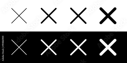 Vector cross multiply close remove mark icon. Black, white background. Perfect for app and web interfaces, infographics, presentations, marketing, etc.