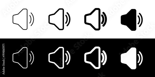 Vector volume, speaker, megaphone icon. Black, white background. Perfect for app and web interfaces, infographics, presentations, marketing, etc.