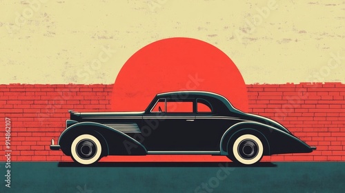Sleek and Stylish Vintage Car with Art Deco Revival Design Exuding Nostalgic Elegance and Modern Aesthetics  The vintage car features a sleek