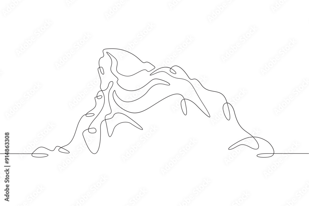 The cliff is beautiful. High rocky ledge. Mountain landscape. Rock logo.One continuous line. Line art. Minimum one line. White background. One line drawing. The cliff is beautiful. High rocky ledge. Mountain landscape. Rock logo.One continuous line. Line art. Minimum one line. White background. One line drawing.