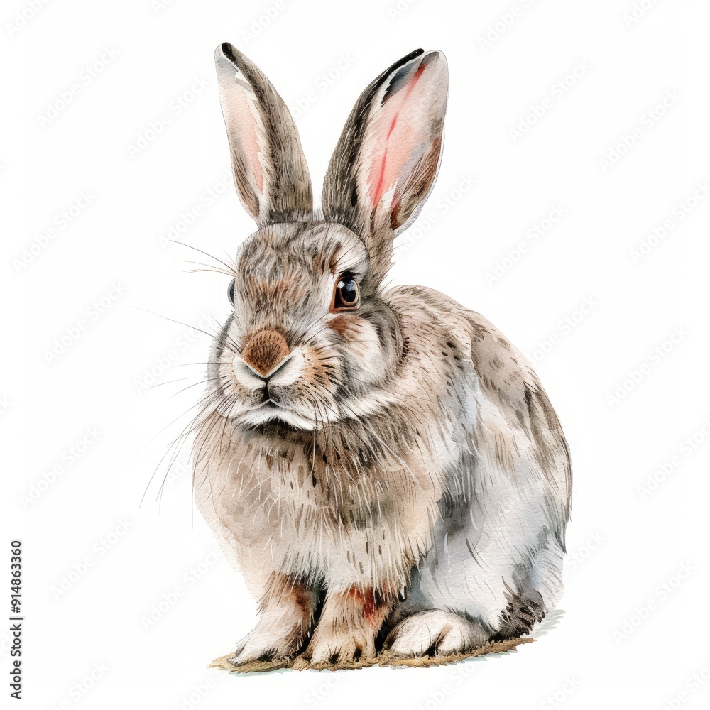 Obraz premium Watercolor painting of a bulky rabbit, on isolated white background