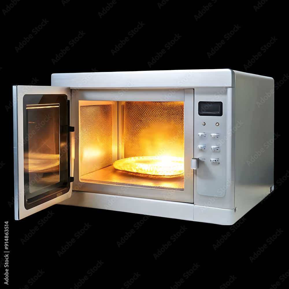 microwave oven with light inside isolated on white background microwave oven with light inside isolated on white background