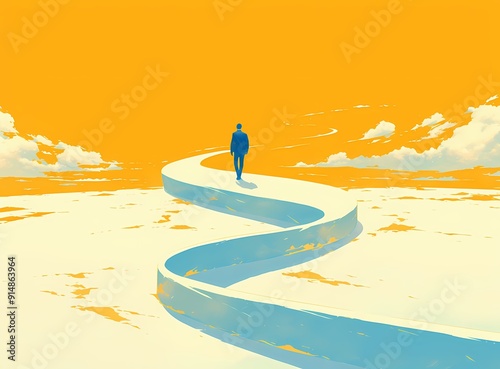 Businessman follow a path for business opportunities. visionary leadership different business routes. Symbol of ambition, motivation and long road ahead
