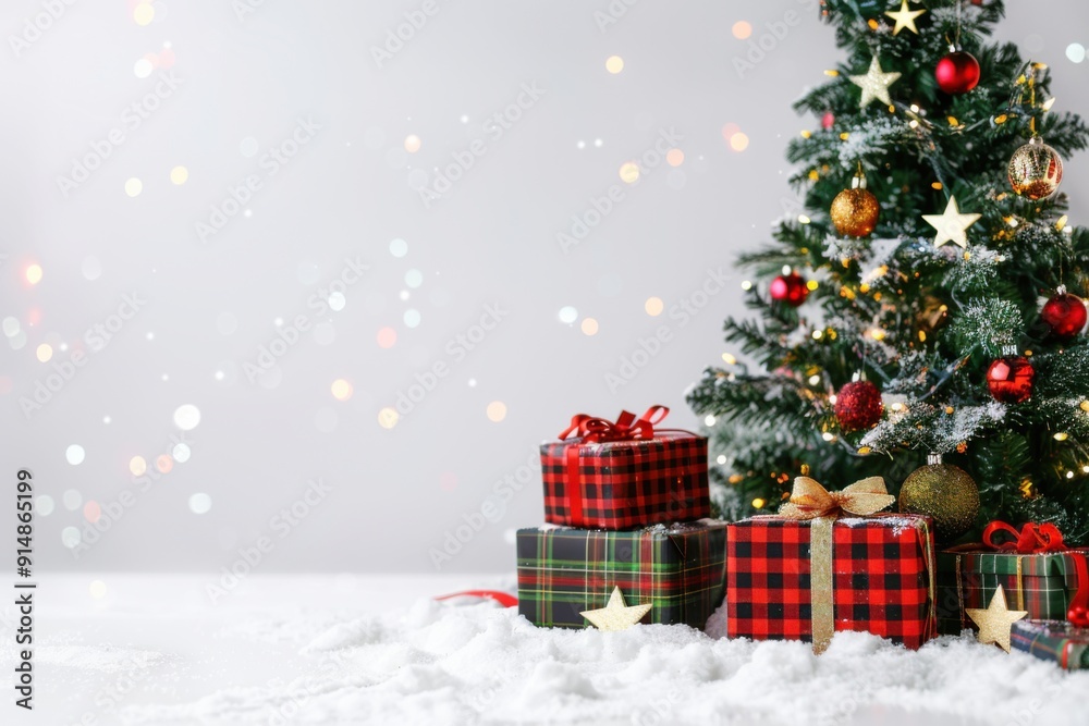 Elegant Pastel Christmas Tree with Wrapped Gifts and Star Decorations for a Cozy and Cheerful Holiday Display Elegant Pastel Christmas Tree with Wrapped Gifts and Star Decorations for a Cozy and Cheerful Holiday Display
