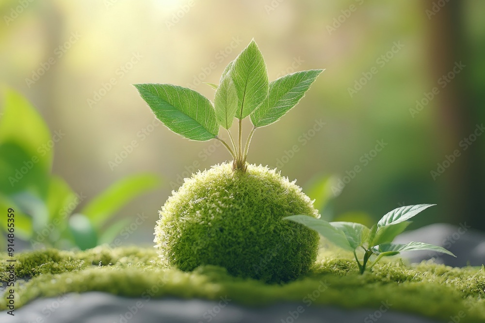 A small green plant sprouting from a bed of moss symbolizing new beginnings growth and the resilience of nature in overcoming environmental challenges.