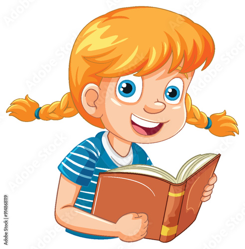 Happy Girl Reading a Book