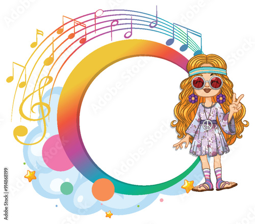 Hippie Girl with Musical Notes