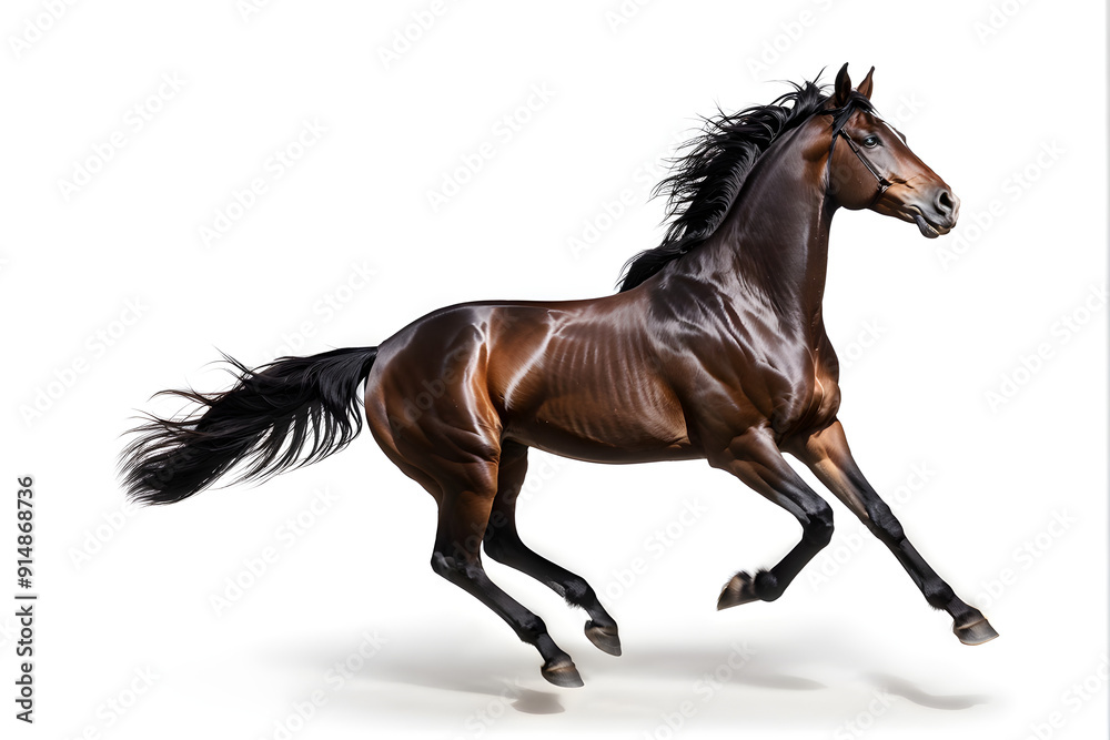 Bay stallion run gallop isolated on white background
Bay stallion run gallop isolated on white background