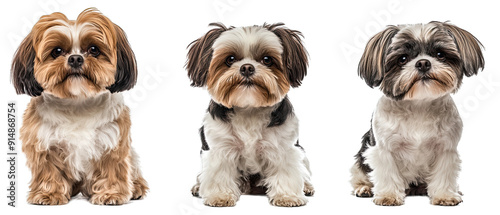 Collection of three dogs sweet Shih Tzus set isolated on white background