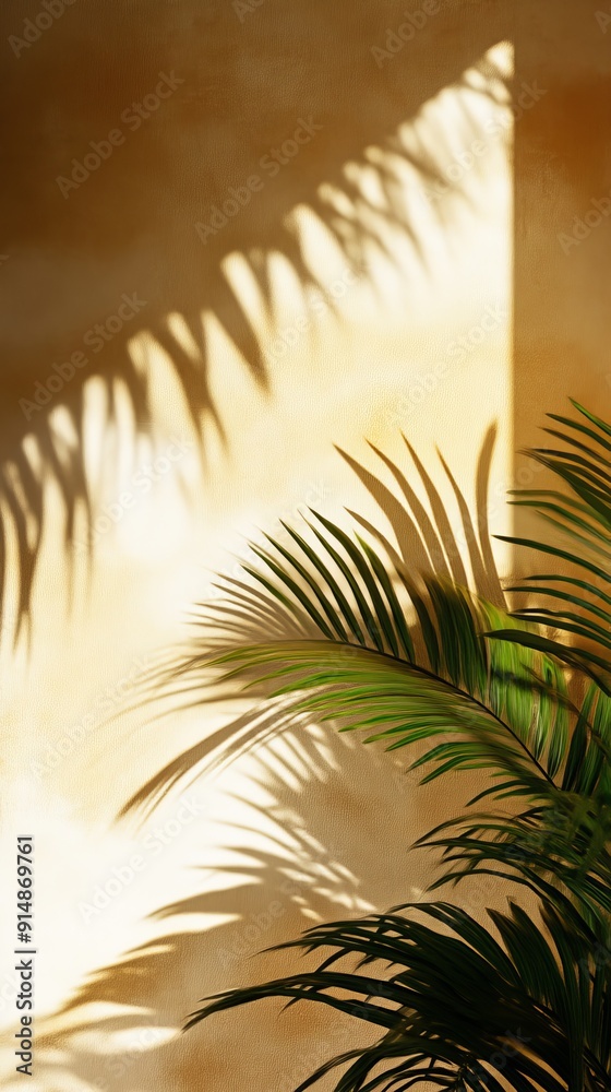Sunlight creating palm leaf shadows on a Sunlight creating palm leaf shadows on a