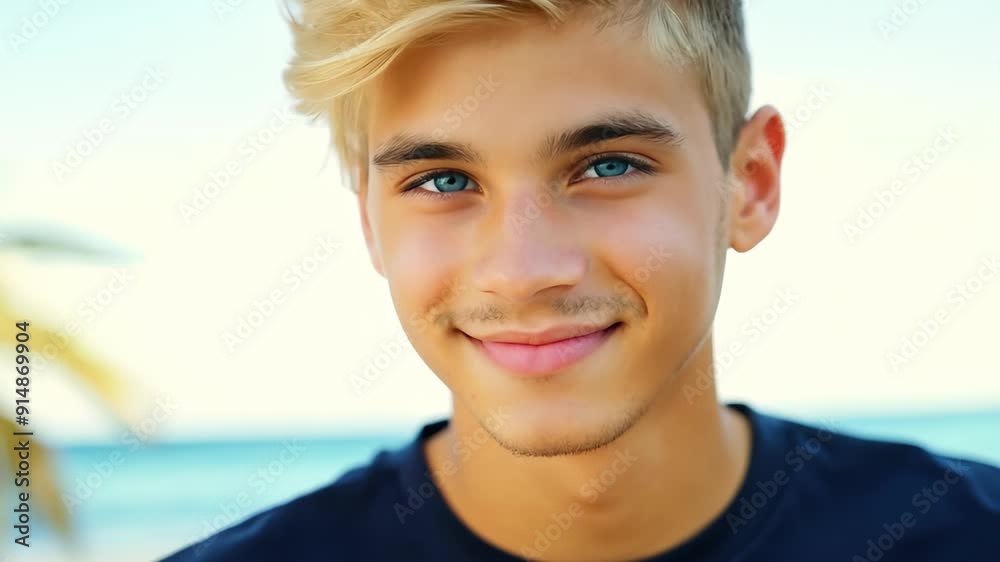 Young Man with a Charming Smile in Sunlit Outdoor Setting Young Man with a Charming Smile in Sunlit Outdoor Setting