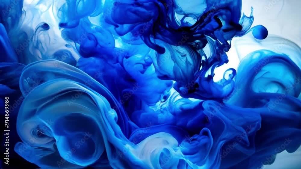Abstract blue ink swirl in water, artistic background, motion and fluidity concept