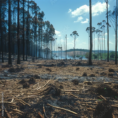 Forest firebreak area showing regeneration and recovery, forest biosphere protection, fire management photo