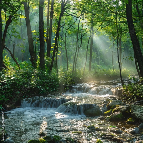 Forest streams acting as natural filters for water purification, forest biosphere protection, natural filtration