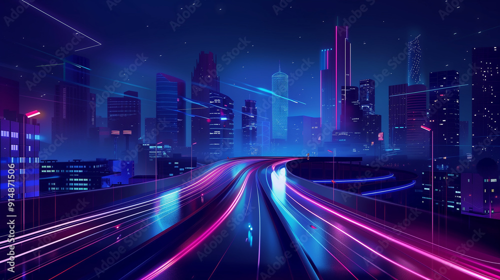 night city traffic Neon light rays night city traffic Neon light rays
