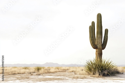 Large saguaro cactus standing in desert landscape