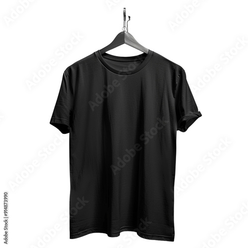 Black t-shirt in hanger for mockup clip art