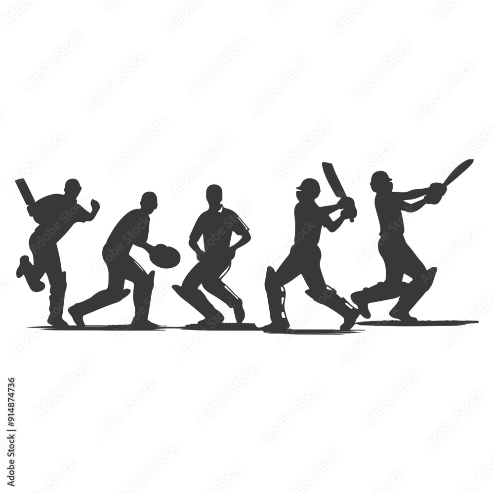 Obraz premium Cricket player, isolated vector silhouette, ink drawing. Cricket logo, Multiple images of a cricket player