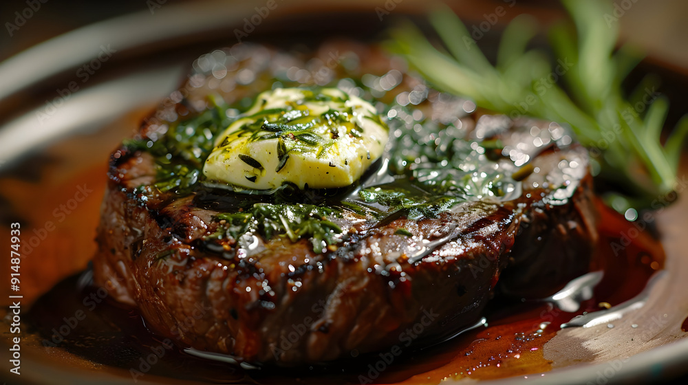 Grilled Steak with Herb Butter and Rosemary - Food Photography Grilled Steak with Herb Butter and Rosemary - Food Photography