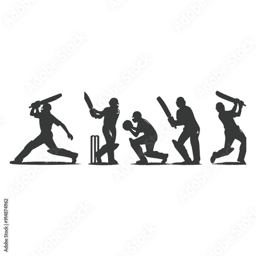 Cricket player, isolated vector silhouette, ink drawing. Cricket logo, Multiple images of a cricket player