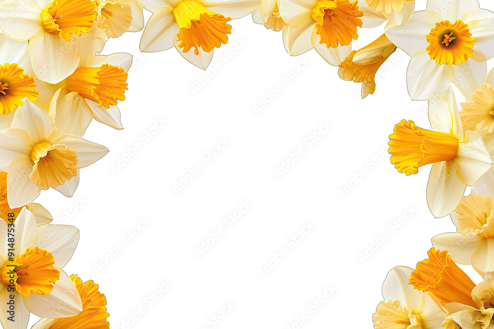 Decorative Frame Yellow Daffodil Flowers isolated on white background Decorative Frame Yellow Daffodil Flowers isolated on white background