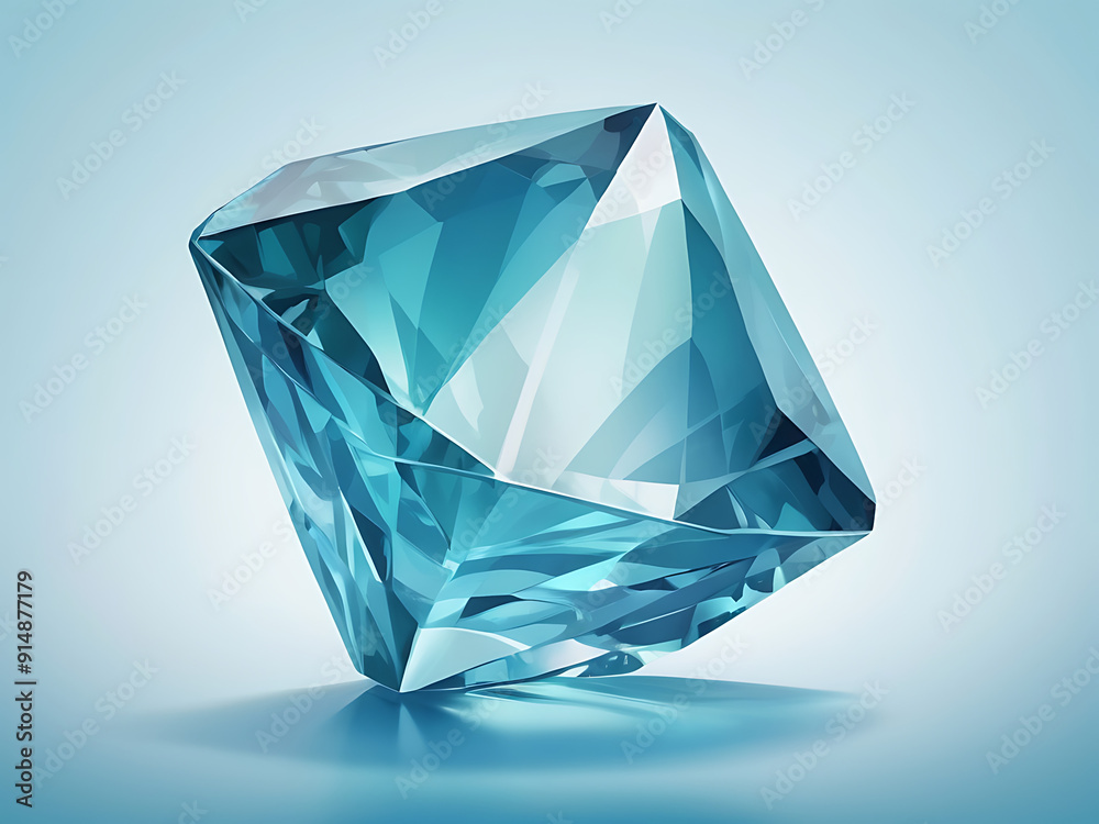 Detailed Illustration of a High-Cut Aquamarine with Cool Blue Tones and Clear Facets on a Soft Gradient Background, Featuring Generous Copy Space for Text or Branding Detailed Illustration of a High-Cut Aquamarine with Cool Blue Tones and Clear Facets on a Soft Gradient Background, Featuring Generous Copy Space for Text or Branding