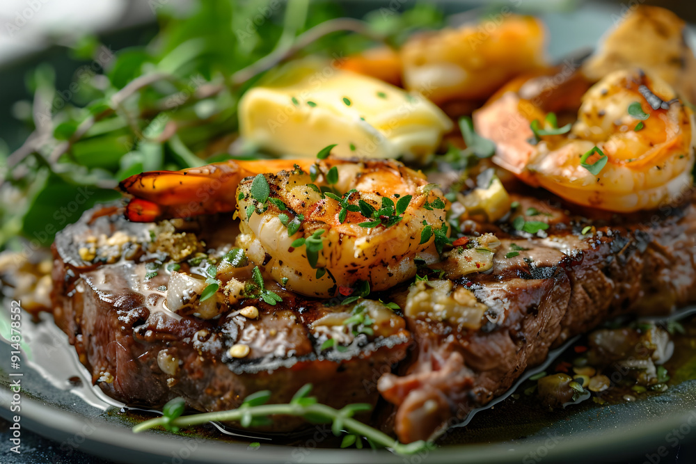 Grilled Steak with Shrimp and Butter - Food Photography Grilled Steak with Shrimp and Butter - Food Photography