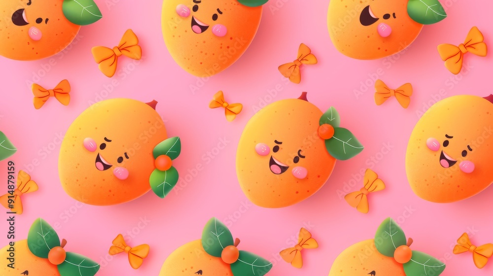 Cheerful Mango Characters with Orange Bows Cheerful Mango Characters with Orange Bows