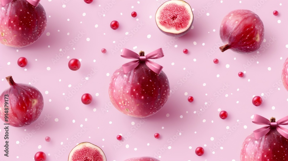 Figs and berries with pink bows Figs and berries with pink bows