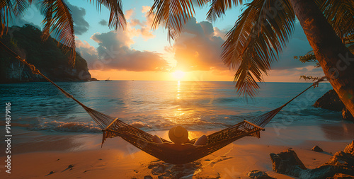 A Person Relaxing in a Hammock on the Beach