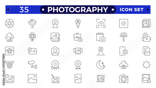 Photography icon set. Camera, photographer, video, photo and more. Photography studio. Camera icon set. Take photo and video camera icons collection.