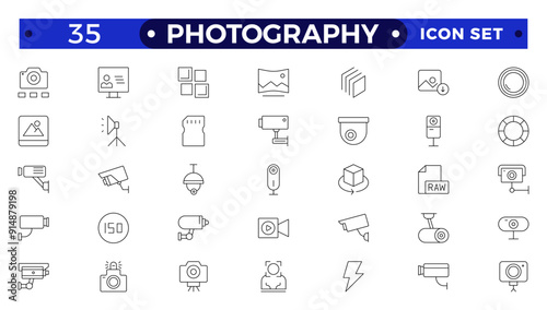 Photography icon set. Camera, photographer, video, photo and more. Photography studio. Camera icon set. Take photo and video camera icons collection.