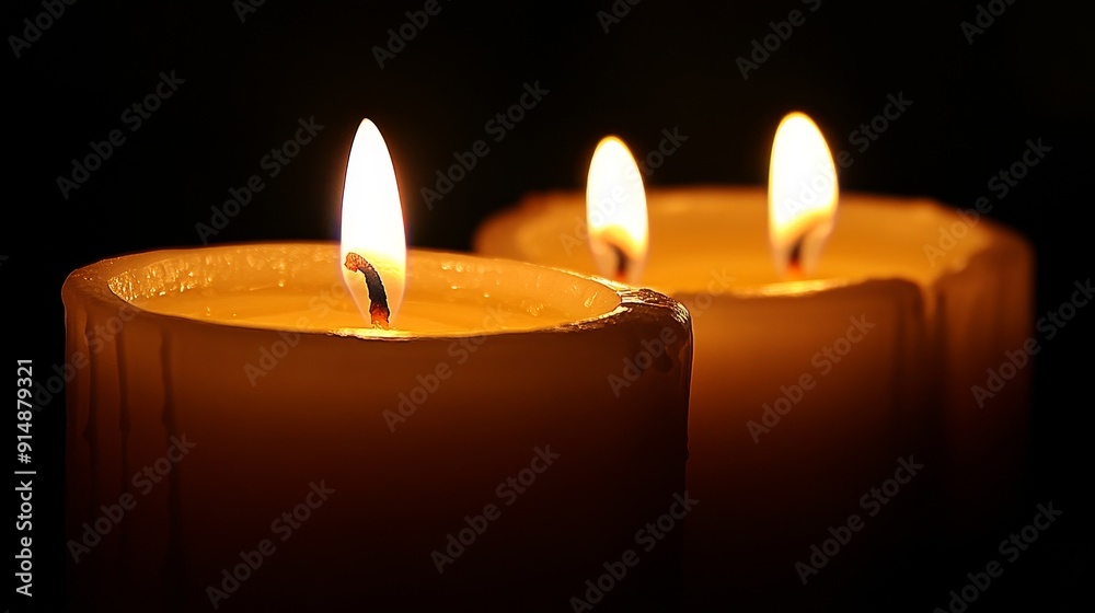Warm and Serene Atmosphere Created by Lit Candles in a Dark Room. The Soft Glow of Flames Enhances the Calm and Tranquil Ambiance, Adding a Sense of Peacefulness and Relaxation. Warm and Serene Atmosphere Created by Lit Candles in a Dark Room. The Soft Glow of Flames Enhances the Calm and Tranquil Ambiance, Adding a Sense of Peacefulness and Relaxation.